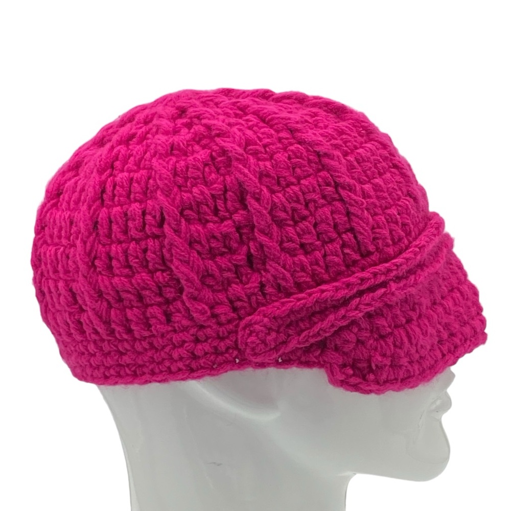Women's Pink Knit Newsboy Winter Hat Beanie - Picture 4 of 4
